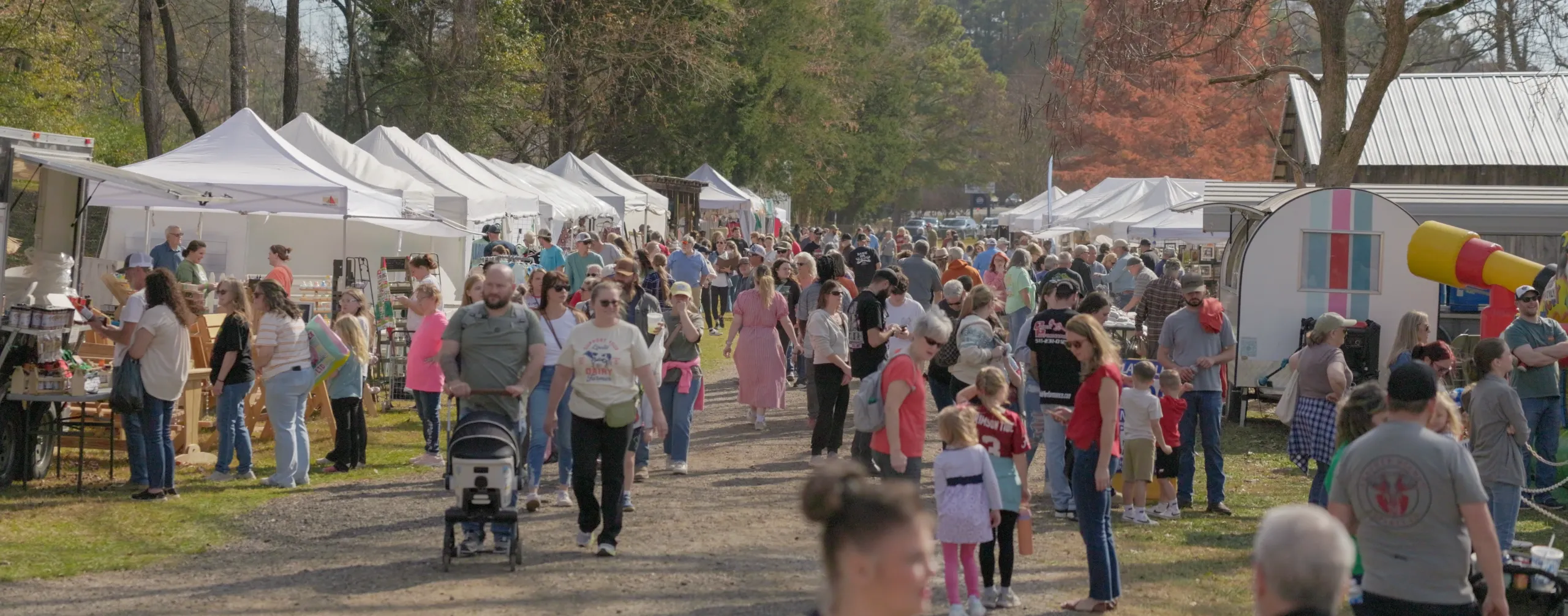 Festival crowds under the trees